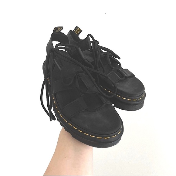 Dr. Martens Black Strappy Leather Gladiator Sandals - Picture 1 of 5